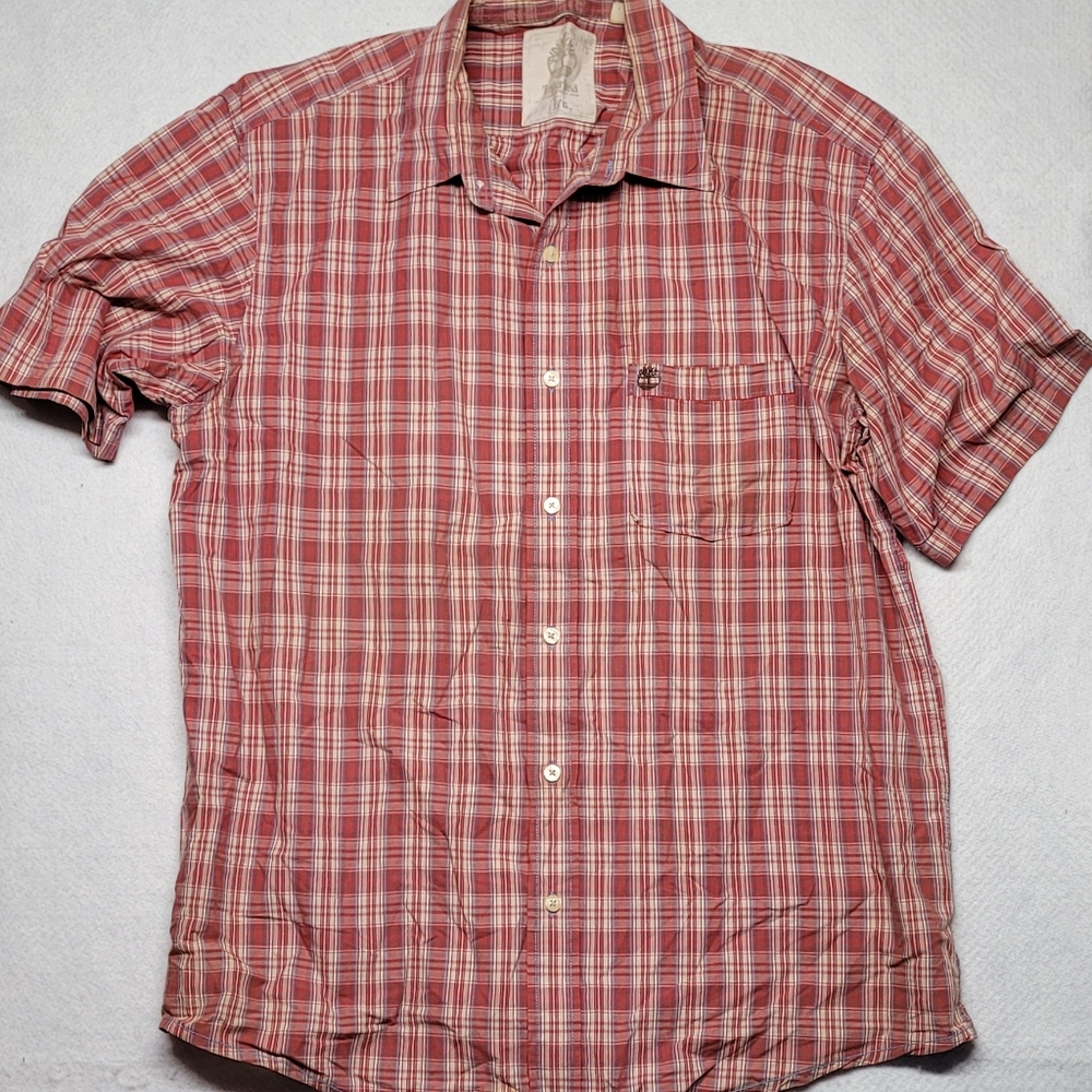 Timberland plaid short sleeve shirt men's large